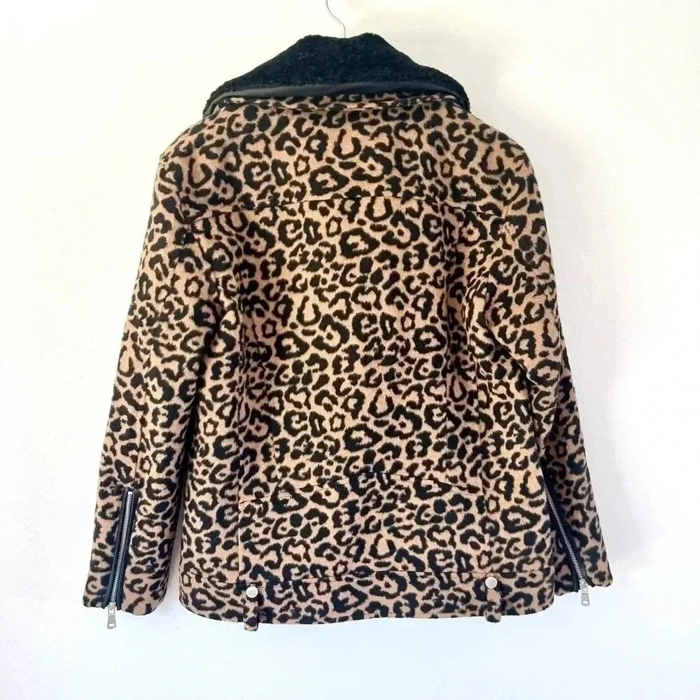 Avec Les Filles Leopard Print Full Zip Moto Biker Jacket Size‎ Small